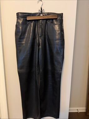Frame Denim Black Leather Le Jane Crop Straight-Leg Pants